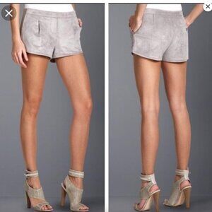 BCBG Maxazria Phillipa Vegan Suede Shorts in Moss Gray Size Large Hot Pants NWT!